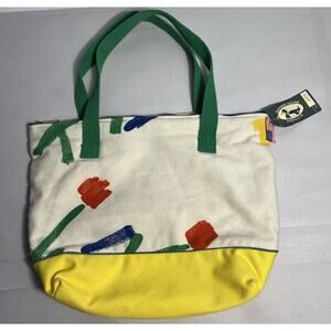 Vintage Banner House Yellow & White with Tulips Canvas Purse Shoulder Bag USA